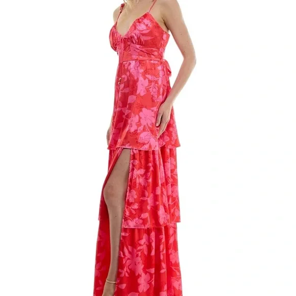 Crystal Doll Juniors' Floral Tie-Strap Tiered Maxi Dress - Picture 2 of 7